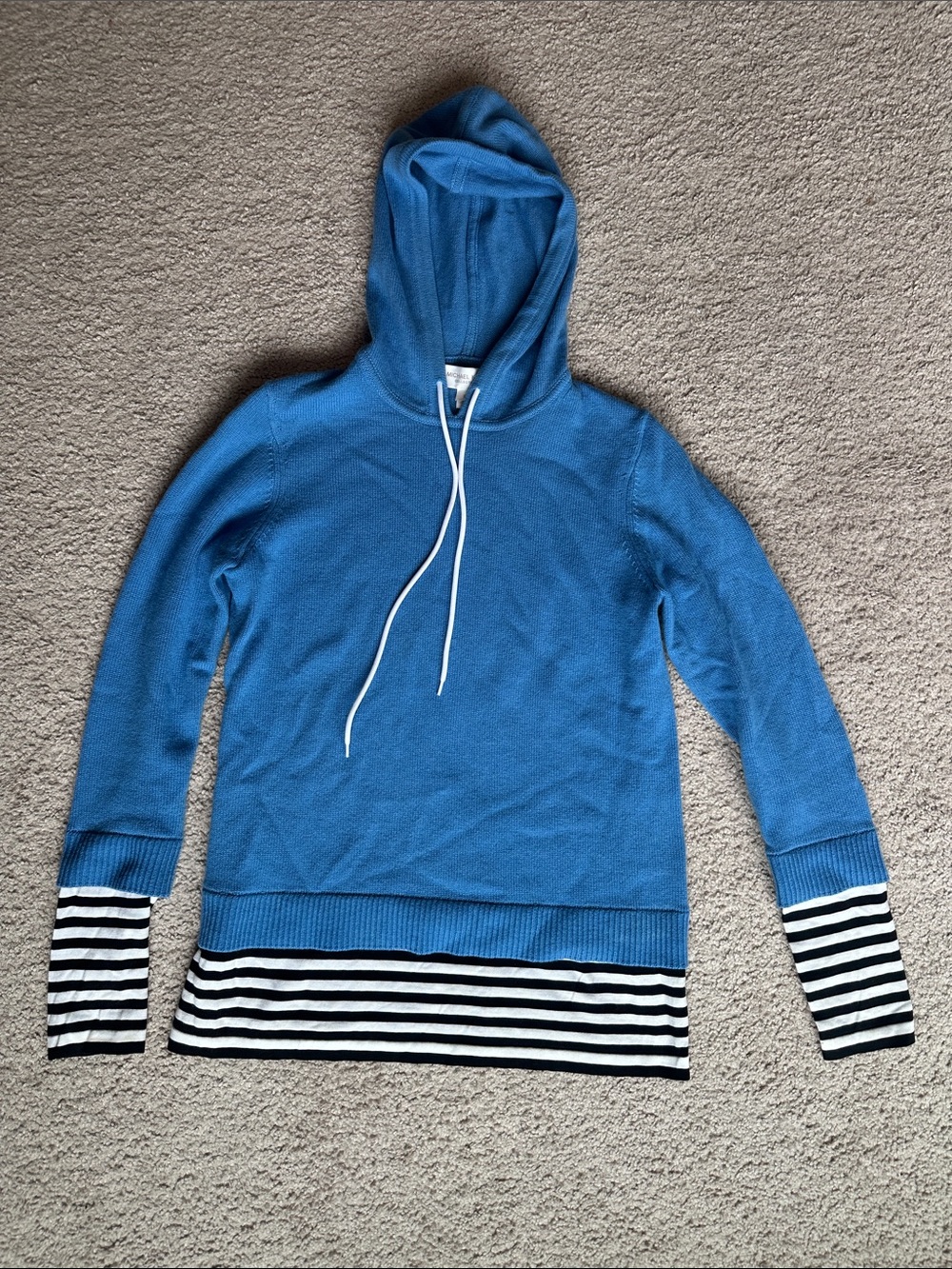 Michael Kors Collection Blue Hooded Knit Pullover with Stripes- Size S